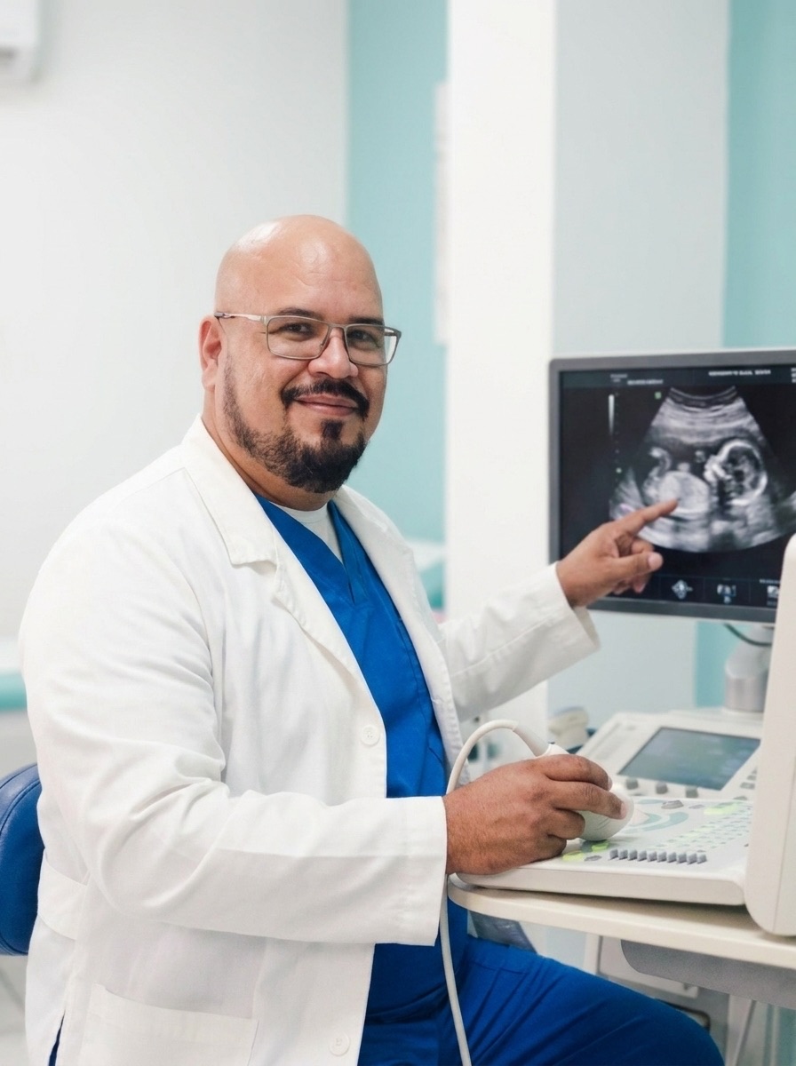 Dr. William Ordaz realizando una ecografía obstétrica